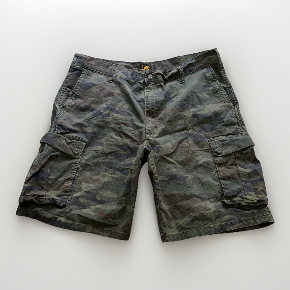 Lee Cargo Shorts Mens 40 Green Camouflage Cotton Rip Stop Pockets Casual Army